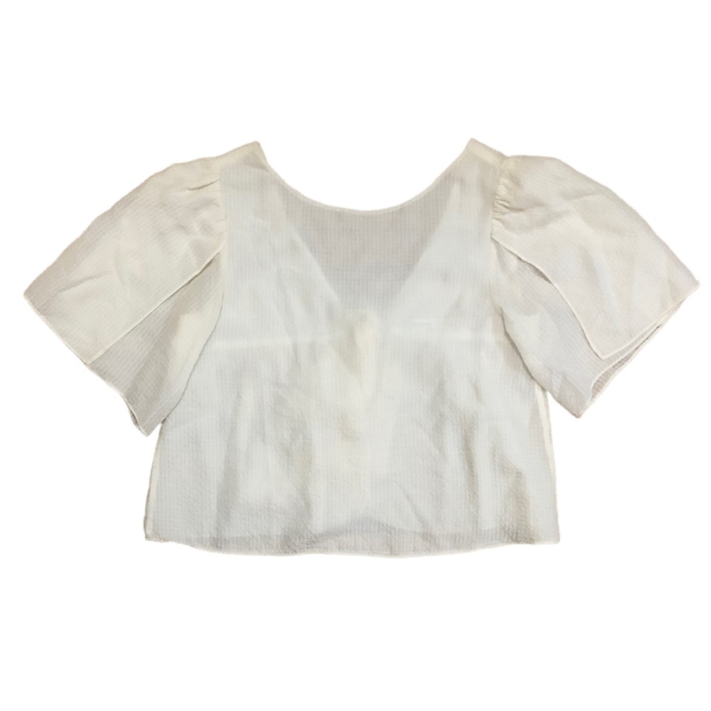 Club Monaco solid white short sleeve blouse with open back, XS - Picture 3 of 8